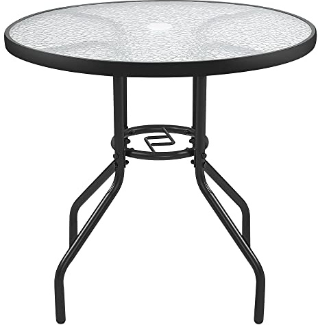 Yaheetech Mesa de Jardín 70cm de Diámetro Redonda de Vidrio Alto 73cm Negro