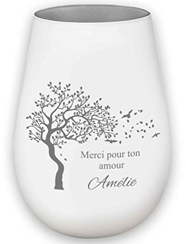 Photophore en Verre personnalisé - nom et Date funéraire - lumière de deuil - présent funéraire - Blanc/Argent - Merci pour Ton Amour - Lanterne présent funéraire - Gravure Personnaliser