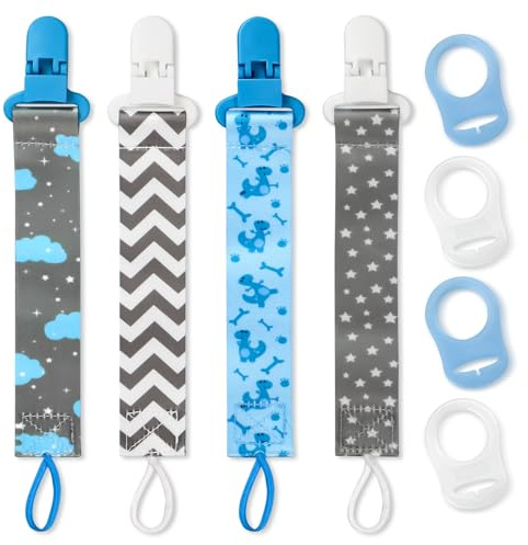 Suofuolef 4 Pack Schnullerband Baby, Baby Schnullerkette Set mit Adaptern, Schnuller Clips für Neugeborenen Geburt & Taufe Geschenk