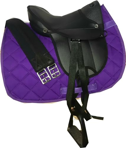 German Riding Sattelset Little Star Sonderedition (schwarz lila) | Shetty Sattel - Shettysattel - idealer Holzpferd Sattel - Holzpferd Zubehör
