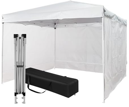 Gazebo 3x3 Pieghevole Impermeabile Con 3 Pareti Laterali, Struttura Resistente in Acciaio, Richiudibile a Fisarmonica, Con Sacca Per il Trasporto, Telo in Poliestere 160 gr/mq | Gazebo Pop-up