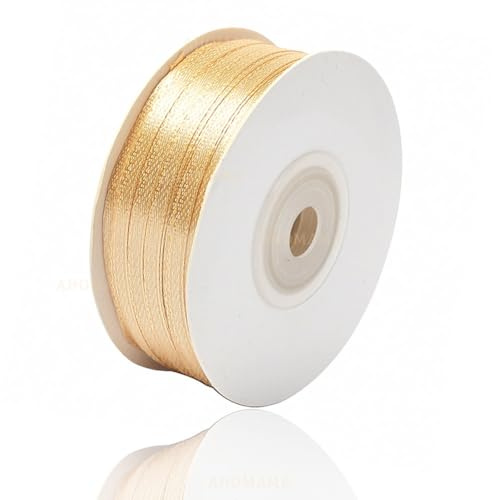 Satinband Gold 3mm, 91 Meters Dekoration Geschenkband breit Schleifenband, Stoffband für Hochzeit, Taufe und Geburtstag Geschenke