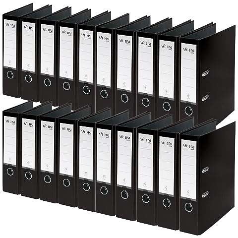 VON Leitz Ordner A4, 20er Pack, Karton mit Kunststoffeinband, 80 mm Rückenbreite, Für 600 Blatt, Blauer Engel & FSC-zertifiziert, Für Schule, Studium & Zuhause, Schwarz, 10550095