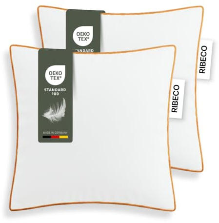 RIBECO GERMANY Federkissen Ella 2er Set 80x80cm, Kopfkissen Made in Germany | mit optimaler Stützkraft für den Kopf- und Nackenbereich, hergestellt aus Federn & Daunen