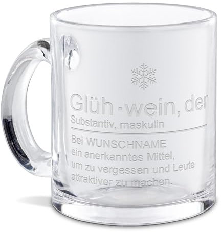 PR Print Royal Personalisierte Glastasse graviert mit Namen und Spruch - Definition Glühwein - Geschenk zur Adventszeit und Weihnachten, Wichtelgeschenk für Kollegen | Lasergravur, 300ml