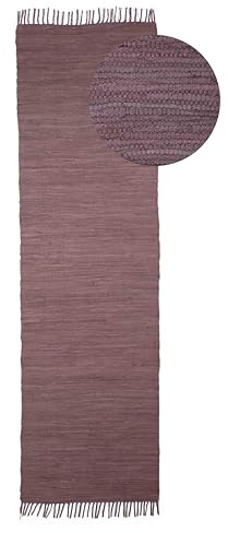 carpetfine Kelim Chindi Uni Mauve Läufer 70x200 cm | Moderner Teppich für Wohnzimmer und Küche