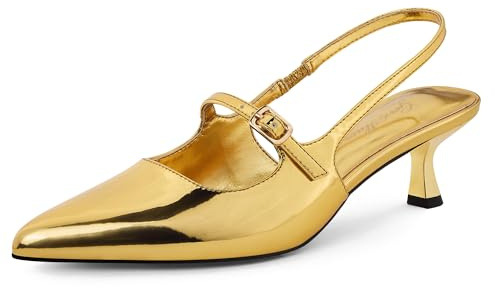 GENSHUO - Scarpe col tacco a spillo da donna nere, 12 cm/4,72 pollici, pumps da donna a punta, per party, in raso, tacco alto sexy, scarpe da donna chiuse, gold, 36 EU