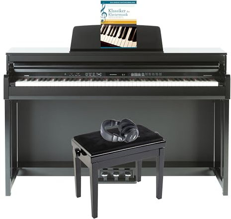 Fame DP-8600 BT PEV2 Digitalpiano Set, 88 Tasten, Hammermechanik, Hochglänzend Schwarz, Klavierbank, Notensammlung, Deluxe Kopfhörer, USB MIDI/AUDIO Interface, 181 Sounds, 50 Styles