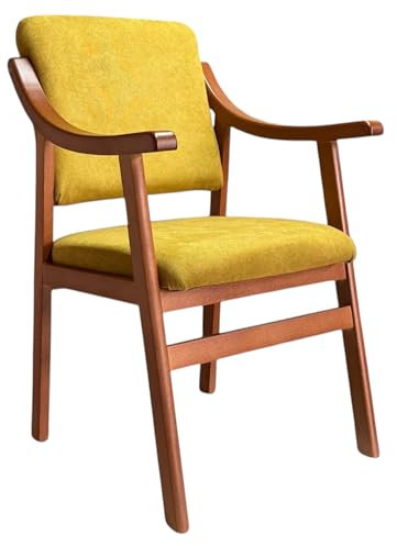 Sillón Reforzado de Madera de Haya con Brazos en Color Cerezo tapizado Mostaza