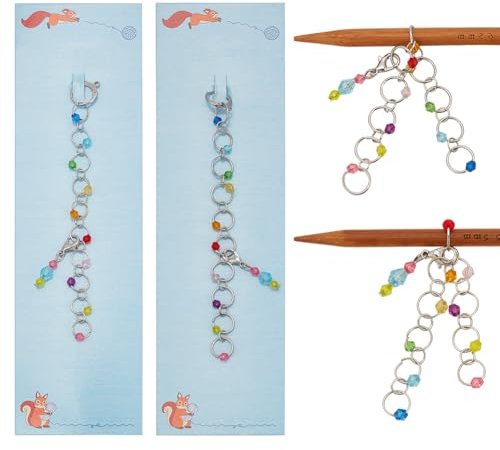 NBEADS 2 Cadena de Contador de Hileras de Punto con Cuentas Acrílicas, Cadenas de Contador de Hileras de Hierro, Accesorios de Conteo de Hileras con Cuentas Coloridas para Tejer