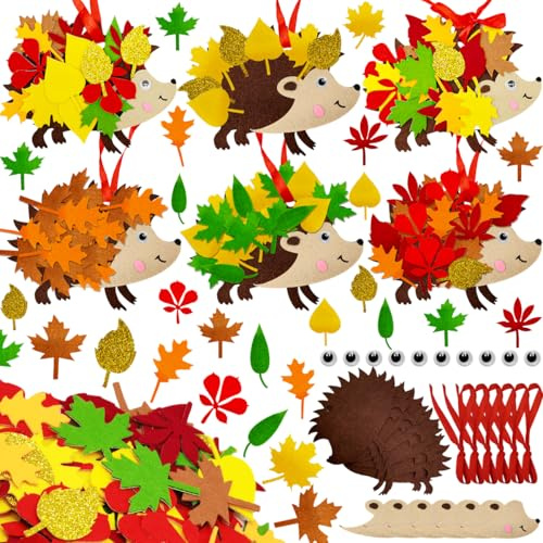 MQIAN Igel Herbst Basteln für Kinder, Bastelset Herbst, Igel Bastelset für Kinder, Herbstdeko Hasteln Kinder, DIY Kreative Kunsthandwerk Basteln Herbst mit Ahornblatt, Augen, Schlüsselbänder