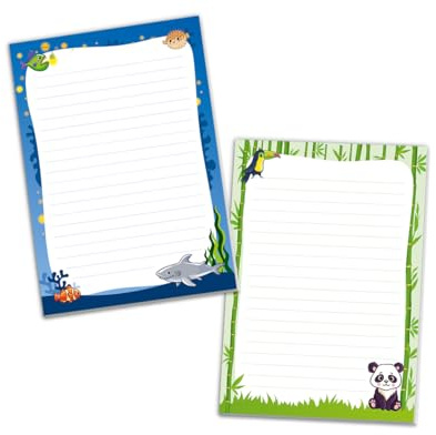 Schreibblock Blöcke Kindermotiv Tiere Notizblöcke mit Linien für Mädchen Jungen Briefblock Notizblock liniert 2er Set (2 Blöcke: Hai, Panda mit je 25 Blätter in A5-Format)