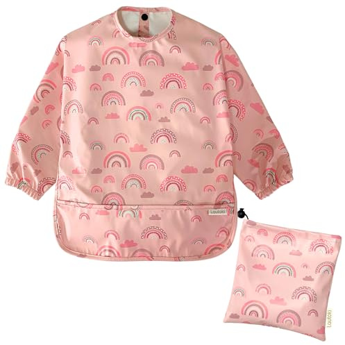 LAUTOKI ® | Bavaglino con maniche lunghe impermeabile + Borsa per il trasporto | 12-36M | Bavaglino asilo con elastico | Bavaglini impermeabili con maniche | Bavaglini impermeabili con tasca