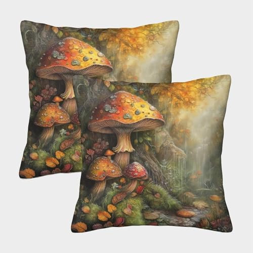 ZBOLI 2er-Pack Kissenbezug 40x40cm Deko-Kissenbezug Beautiful Herbst Deko-Kissenbezug Pilze Deko-Sofa-Kissenbezug Mit Muster Passend Für Sofa Wohnzimmer Balkon Garten Auto