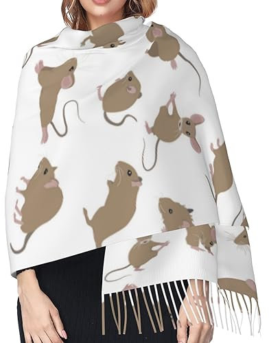 Hceaatb Damen-Schal, niedlich, Cartoon-Maus, modisch, Winter, warm, Kaschmir, Fransenschal, Schwarz , Einheitsgröße