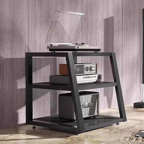 GLJTUO Torre Rack Audio Stereo per Impieghi Gravosi, Supporto per Lettore CD Stabile con Piedini Regolabili, Mobiletto Stereo per Giradischi per TV Box/Xbox/Router WiFi,Black-a-3-Tiers
