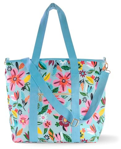 kate spade new york Large Capacity Insulated Cooler Tote Bag, Soft Sided Portable Beach Cooler for Women with Shoulder Strap, Safari Floral, Safari Floral, 15.5 x 19.5 x 5.875 inches