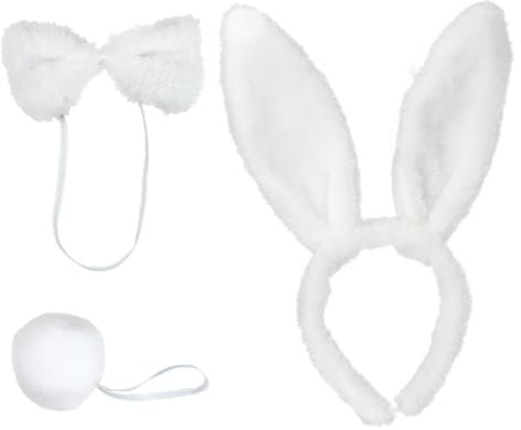 MUNSKT Bandeau Oreilles de Lapin en Peluche, Serre Tete Femme Oreilles de Lapin de Pâques Queue Cravate Enfant Adulte, Serre Tête Oreille de Lapin Costume Accessoire Deguisement Fête Décoration