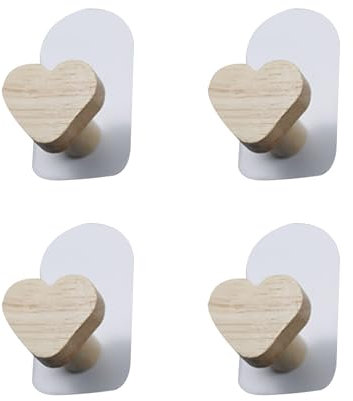 AUXBC 4 ganchos de madera en forma de corazón, gancho de pared montado adhesivo, ganchos decorativos para habitación de niños, ganchos de pared de madera para colgar abrigos, ropa, sombreros, bolsos
