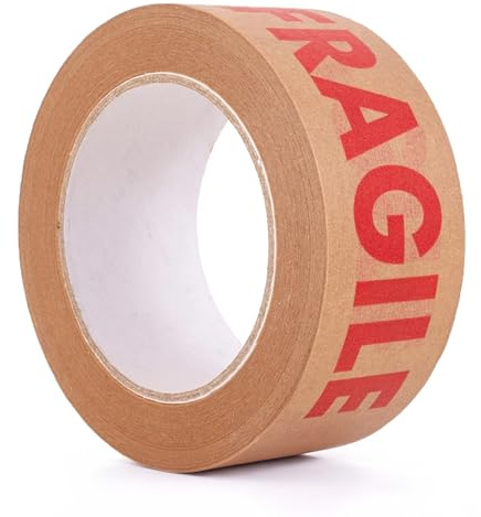BoxDirect® 1 Roll Brown Kraft Paper Tape Fragile 48mm x 50m Secure Adhesive Sticky Eco-Friendly Fully Recyclable For Packing Parcels And Boxes
