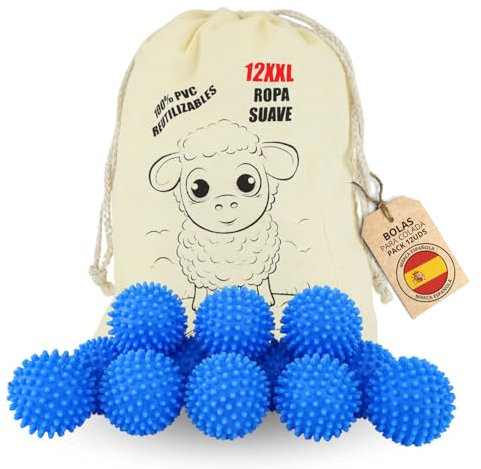 SILVERSTORE® 12 Bolas Para Secadora y Lavadora - Bolas Para Secadora De Ropa - Suavizante Natural Para Secadora y Lavadora - Reducen las Arrugas De La Ropa y El Secado - Lavadora Secadora (Azul)
