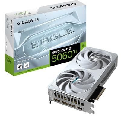 Gigabyte GeForce RTX 5060 Ti Eagle OC Ice 16G Carte Graphique – 16 Go GDDR7, 128 Bits, PCI-E 5.0, 2617 MHz Fréquence du processeur, 3 x DisplayPort, 1 x HDMI, GV-N506TEAGLEOC ICE-16GD