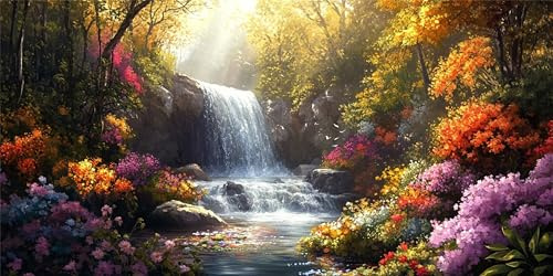 Malen Nach Zahlen Wald, Malen Nach Zahlen Erwachsene, DIY Ölgemälde Leinwand Set mit 3 Pinsel und Acrylpigment für Frauen, Home Wand Deko Geburtstag Weihnachten Geschenk - 80x160 cm Wasserfall Z-1469