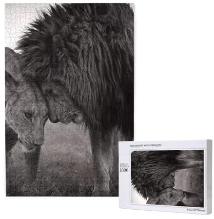 Löwe und Löwin gedruckt,1000 Teile Holzpuzzle Familienspiel Puzzle für Erwachsene und Jugendliche