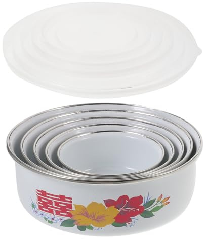 Cabilock Bol en Émail avec Couvercle Design Portable Bol de Conservation des Aliments Cuisine et Maison Empilable pour Fruits et Repas