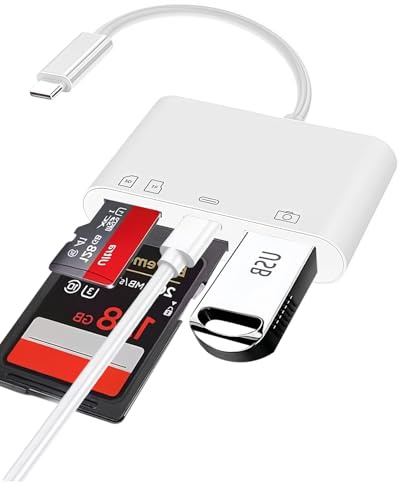 4-in-1 USB C SD Card Reader with USB 3.0 Port & 20W Charging Port, Type C to Micro SD Memory Card Adapter 480MGbps for iPhone 16/15 Pro Max/Plus, iPad, MacBook Pro/Air, Galaxy S8 to S24