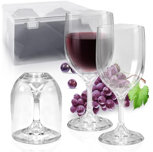 Nokwocy 2er Weingläser Kunststoff to go, 200ml Weingläser Plastik, Camping Weinglaserer Set, mit Tasche und Praktischer Box, Rot Weißwein Sektgläser Cocktailgläser für Reisen Camping Outdoor Picknick