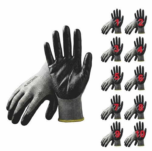 Guantes de Trabajo Poliéster Recubiertos Nitrilo – Antideslizantes, Transpirables, Resistentes a Aceites – Guantes Seguridad Jardinería Logística Mantenimiento Industria Ligera (Talla 7 x 10 pares)