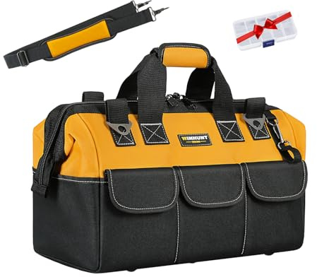 WINHUNT Große Werkzeugtasche mit breiter Öffnung, wasserdichte Werkzeugaufbewahrung, Elektriker-Werkzeugtasche mit verstellbarem Schultergurt,18 Zoll, Gelb