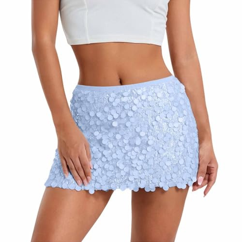 Genérico Falda Lentejuelas para Mujer Minifalda de Lentejuelas para Mujer, Falda Corta Brillante con Forro Y Cintura EláStica, para Fiestas, Carnaval, Festivales