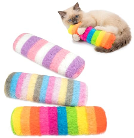 MAXTOOA Cat Toys 3 Pack Catnip Pillows, Soft and Durable Crinkle Sound with Catnip Inside, Interactive Cat Toy Indoor Cats Kitten Kicker, Promotes Kitty Exercise Toys Mothers Day Gifts Rainbow