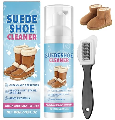 Suede Shoe Cleaner,Suede Cleaner Kit – Suede Foam Cleaning Kit with Brush,Su/ede and Nubuck Cleaner,No-Rinse Foam Cleaner for Shoes,Removes Stains from Su/ede, Nubuck, Leather,Boots & Sneakers