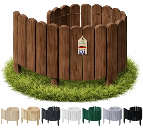 Floranica Rollborder 20x100 cm Dunkelbraun Rasenkante Beeteinfassung Holz | Kiefernholz auf Draht, angespitzte Latten, Lattenstärke 16 mm, formbar – hält Mulch und Kies im Beet