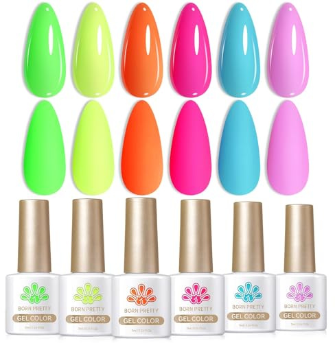 Born Pretty Esmaltes Semipermanentes Para Uñas Neón | Pintauñas Semipermanentes 6 Colores Rosa, Amarillo, Naranja, Verde, Azul, Lila Primavera Verano Manicura Gel Varnish