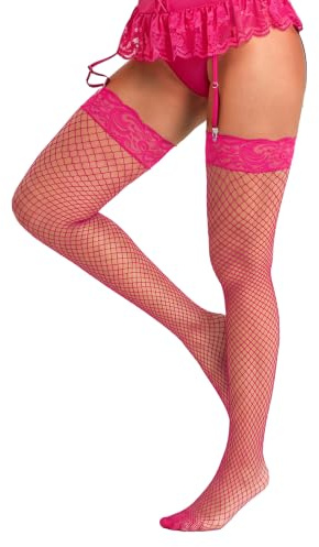 BEINF Bas Autofixant Pour Femme Sexy Résille Bas Porte-jarretelles Collant | Sexy, Avec Bordure en Dentelle, Silicone Antidérapantes, Au-dessus du Genou, Maillage Moyen, Taille Unique