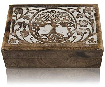 Cofanetto decorativo fatto a mano con albero della vita in legno portagioie portagioie organizzatore per ricordi di tesoro, scatola portaoggetti, scatola per orologi, 20,3 x 12,7 cm