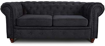 Sofnet Sofa Chesterfield Asti 2-Sitzer, Couchgarnitur 2-er, Sofagarnitur, Couch mit Holzfüße, Polstersofa - Glamour Design (Schwarz (Capri 19))