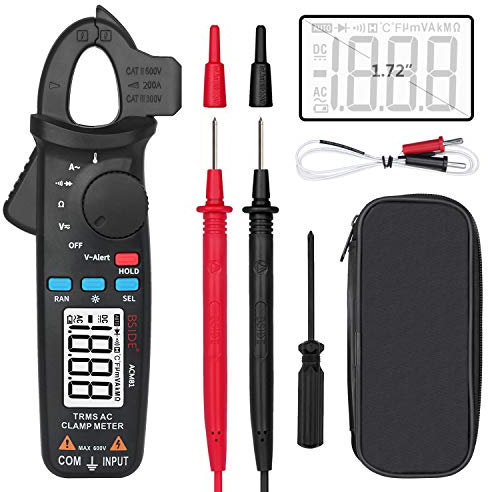 BSIDE 1mA Clamp Meter Digital True RMS Auto-Ranging Multimeter AC Current Temperature Diode Voltage V-Alert Tester with Back Clip
