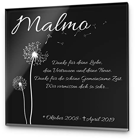 CHRISCK design Gedenktafel mit Gravur Grabstein Pusteblume 100% Kratzfest und witterungsbeständig Grabplatte aus Hochglanz Acrylglas 40x40 cm für Menschen und Tiere Hunde Katze Hund Katzen