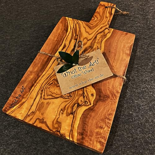 What the Art!® Olive Wood «Berlin» L | Tagliere in legno d'ulivo + ciotolina per salse + regalo | 30 x 16 x 2 cm