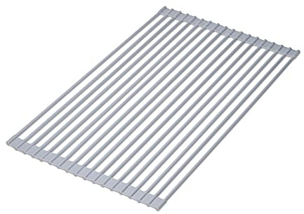 EMUCA - Escurridor de acero y silicona para platos y vasos, Rejilla de goteo para tazas, frutas o verduras, Escurreplatos flexible y enrollable, Plástico y acero, Gris