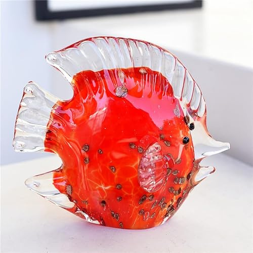 TURSGYZ Farbige Glasur-Kunst roter Fisch Glasfigur handgefertigt Briefbeschwerer aus mundgeblasenem Glas Geschenk für Geburtstag Heimdekoration Tischdekoration