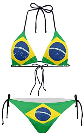 Howilath Bikini da donna, triangolare, imbottito, con scollo all'americana, per spiaggia, mare, nuoto, bandiera nazionale, ghepardo galassia, Bandiera del Brasile, XS