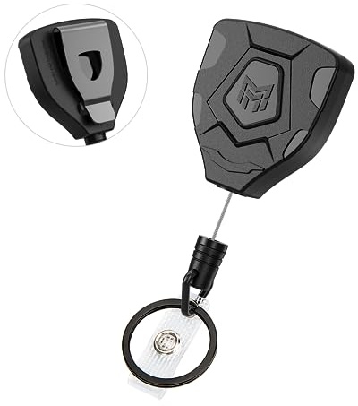 MNGARISTA Heavy Duty Retractable Keychain with Belt Clip, ID Badge Reel Key Chain, Badge Holder with 31.5' Steel Cord and Key Ring, 9.0oz, Black