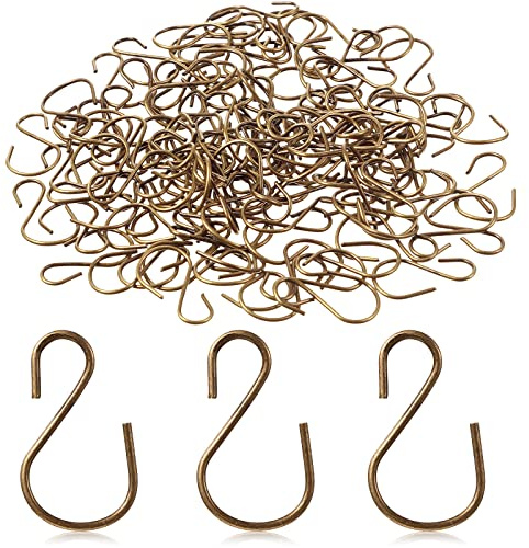 Sratte 120 Pcs Mini S Hook for Hanging 1 Inch Metal, Bronze Color | Hanging Hooks S Shaped, Iron Wire Hangers Small Ornament Storage Hangers for Irish Day Decor Pot Plant Jewelry Keychain