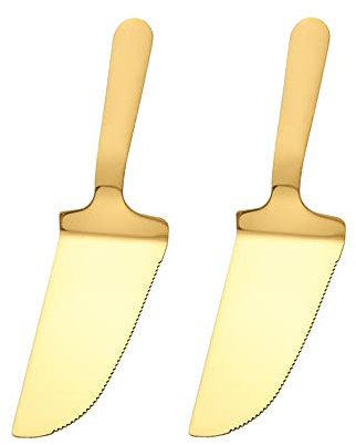 Duories 2 paletas de acero inoxidable para tartas con hoja de corte dentada, para tartas, para tartas, para pasteles, pizza, queso, apto para lavavajillas, dorado